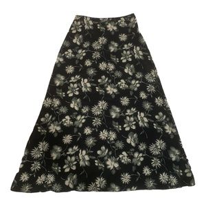 Decked Out Vintage Black & Green/Gray Floral Maxi Skirt with Zipper, Size 9/10